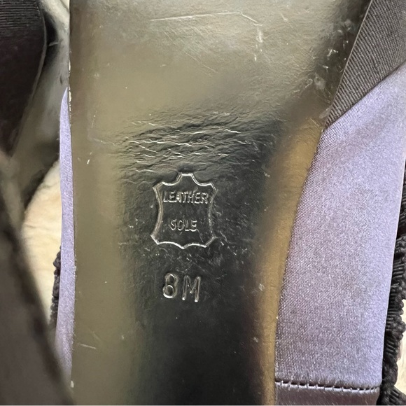 Tory Burch Purple & Black Studded Satin Platform Pleated Peep Toe Heels. Size 8 - Picture 9 of 15